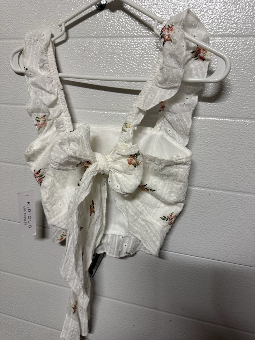 iris White Eyelet Floral Tie-Front Crop Top
